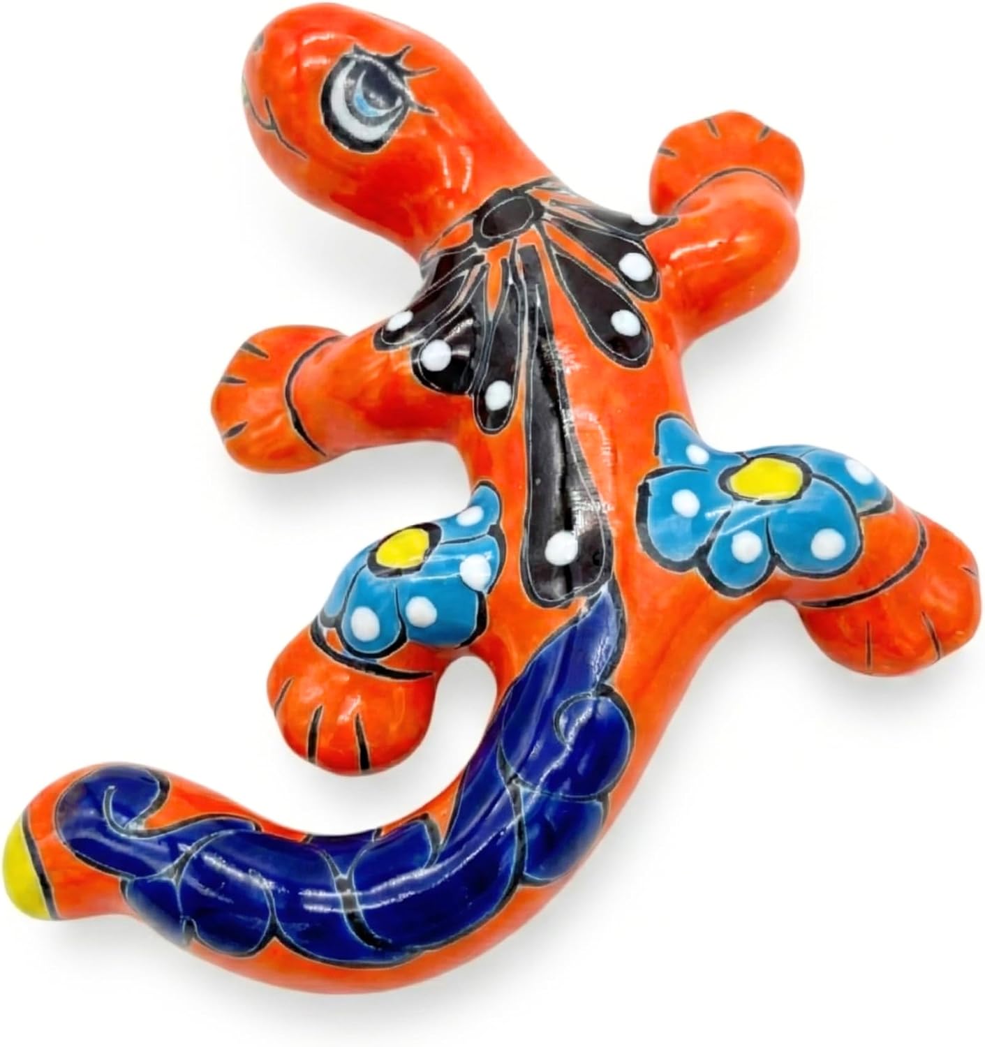 Colorful Ceramic Lizard - Talavera Pottery Mexican Garden Home Decor Creatures Salamander Dragonfly Animals Reptiles Hand-Painted Gecko Wall Art - Made in Mexico - Lagartija