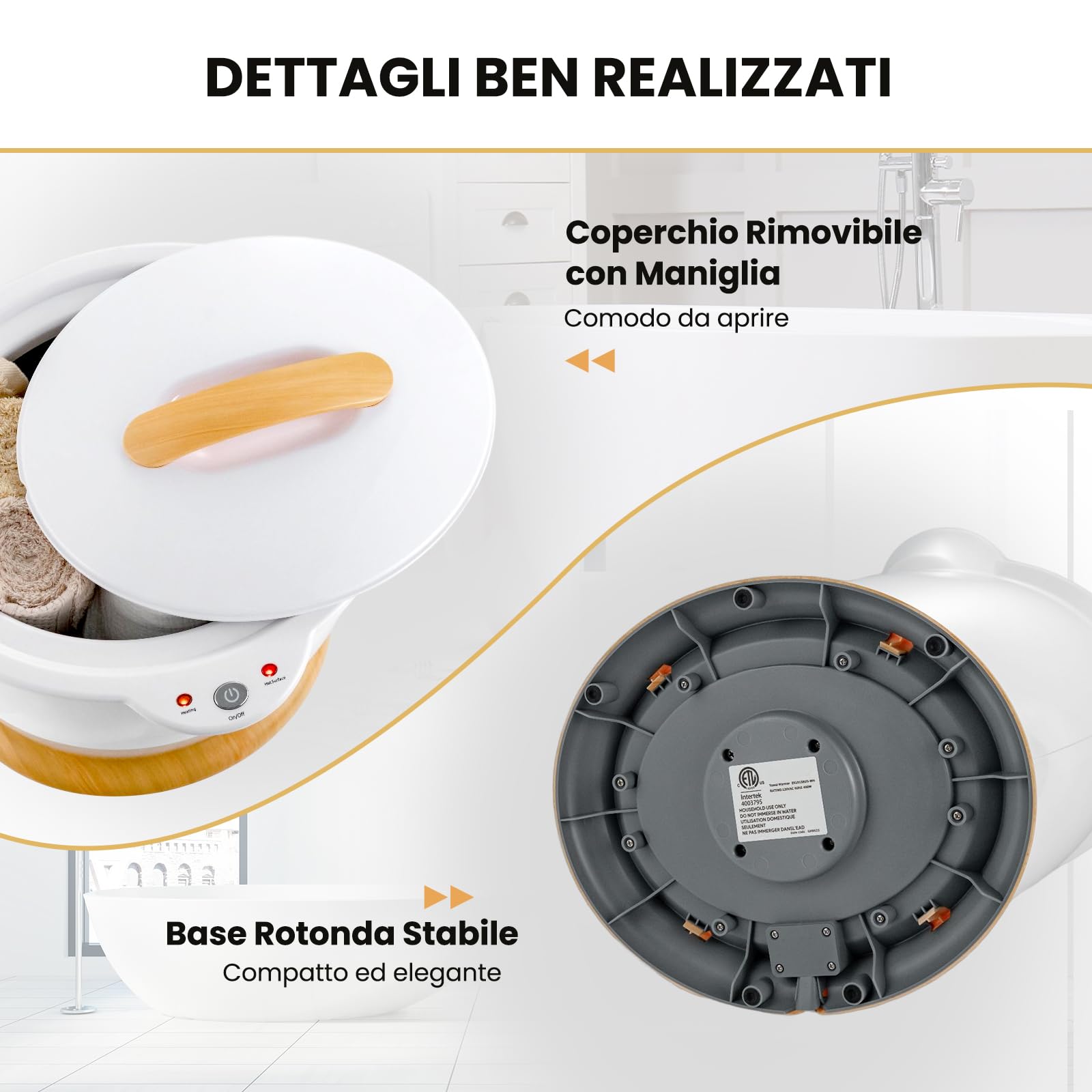 COSTWAY Scaldasalviette a Secchio, Scalda Asciugamani Grande capacità 20L con Porta Profumo, Scalda Asciugamani Portatile per Spa con Spegnimento Automatico, Adatto a 2 Asciugamani da Bagno