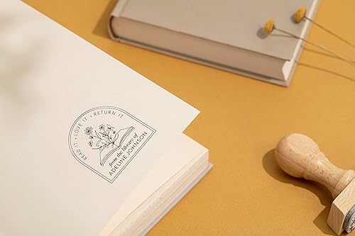 Miniatura 5 de Stamp By Me - Grabador de libros personalizado  Grabador automático  Sello de libro personalizado  Diseño floral de sello de biblioteca