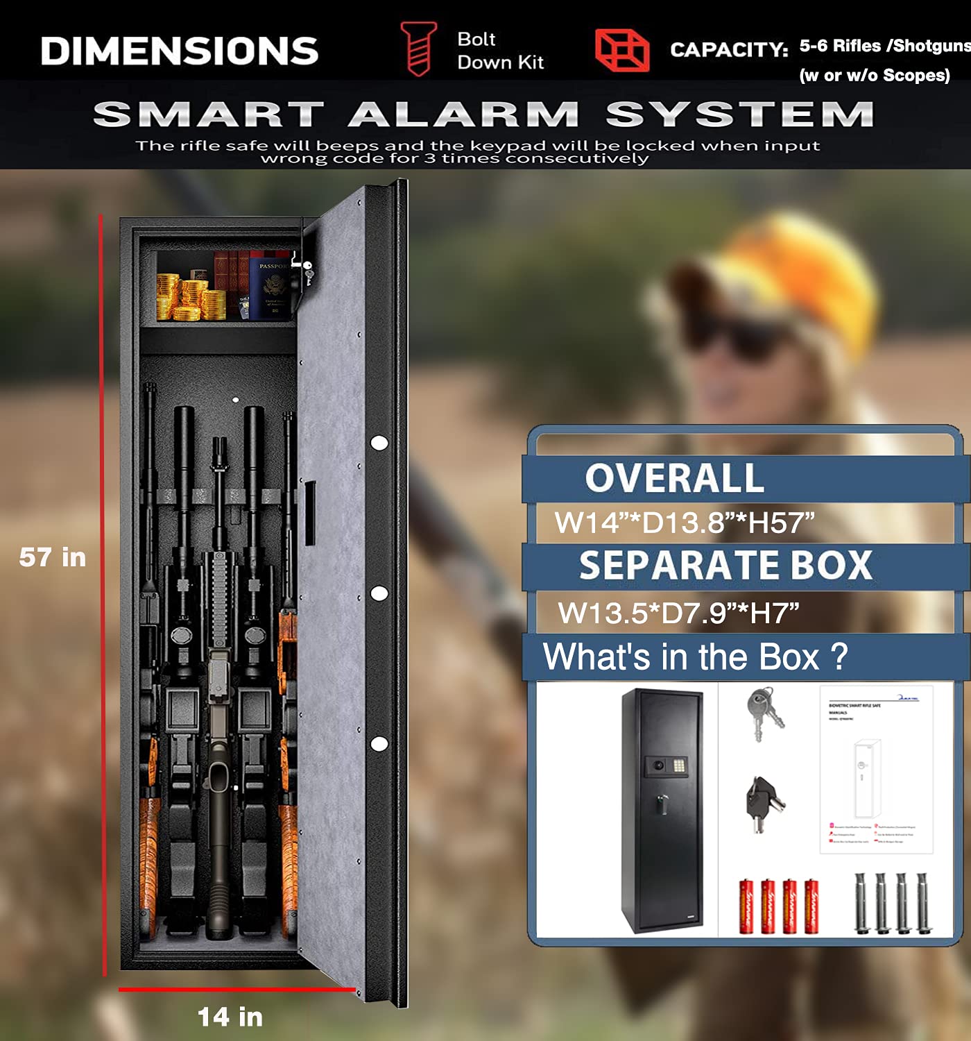 Quicktec Large Rifle Safe, Gun Safe for Home Rifles and Pistols, Quick
