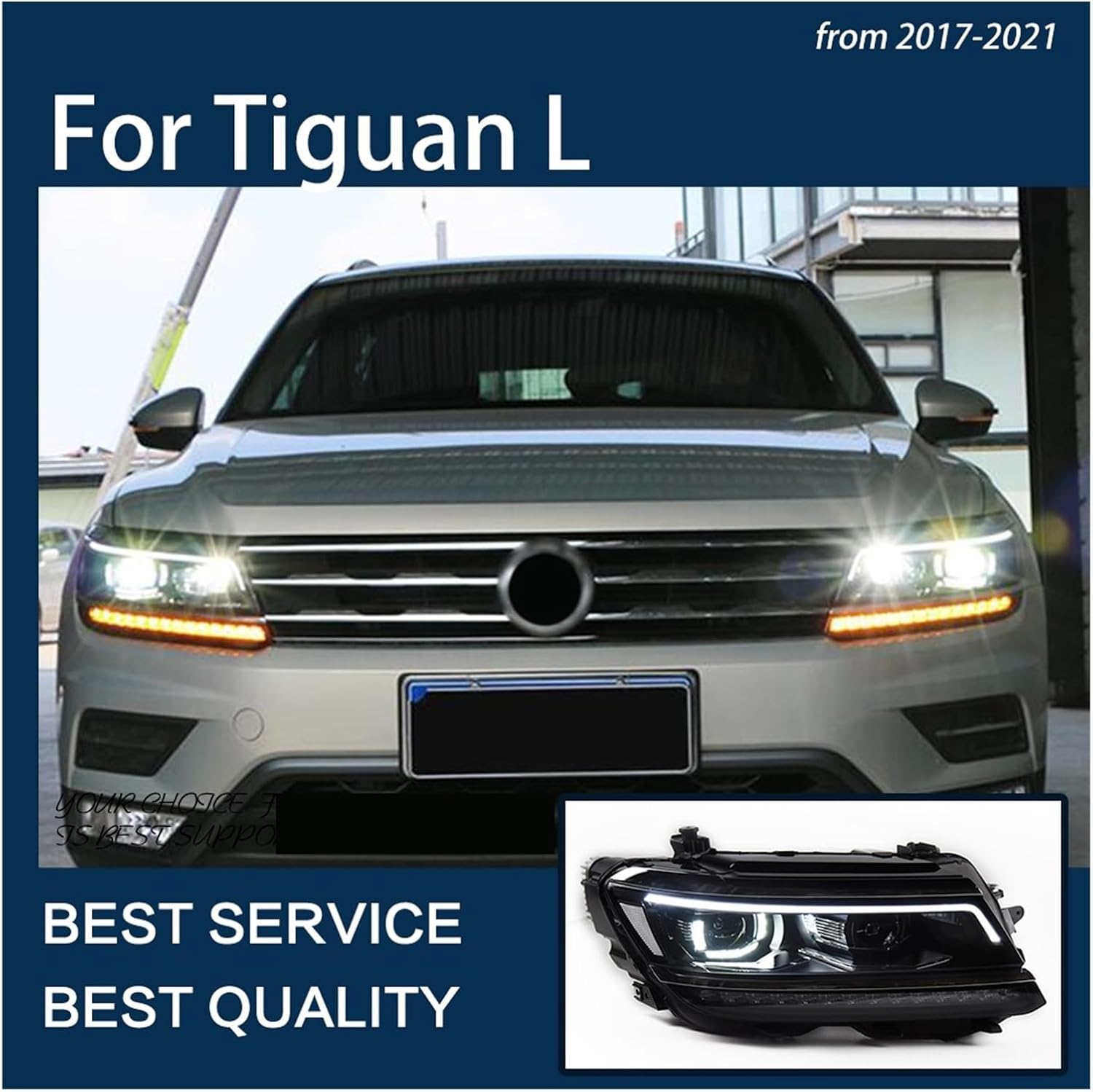 Automobile Headlight Assembly Compatible For Tiguan L 2017-2021 LED Auto Headlight Assembly LHD RHD Upgrade Dynamic Signal Lamp Bicofal Lens Tool Accessories ( Color : Set , Size : Left Hand Drive )