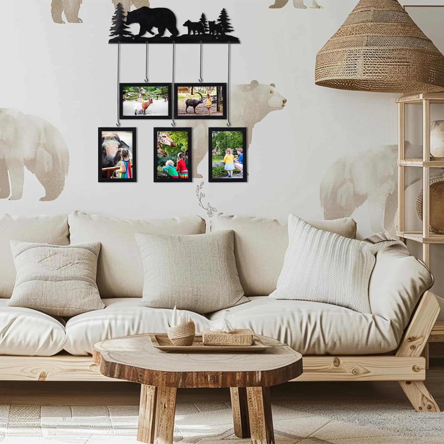 Giftgarden Black Bear Decor Hanging Picture Frames 4x6, Woodland Bear Themed Bedroom Nursery Cabin Decoration, Wall Mounting