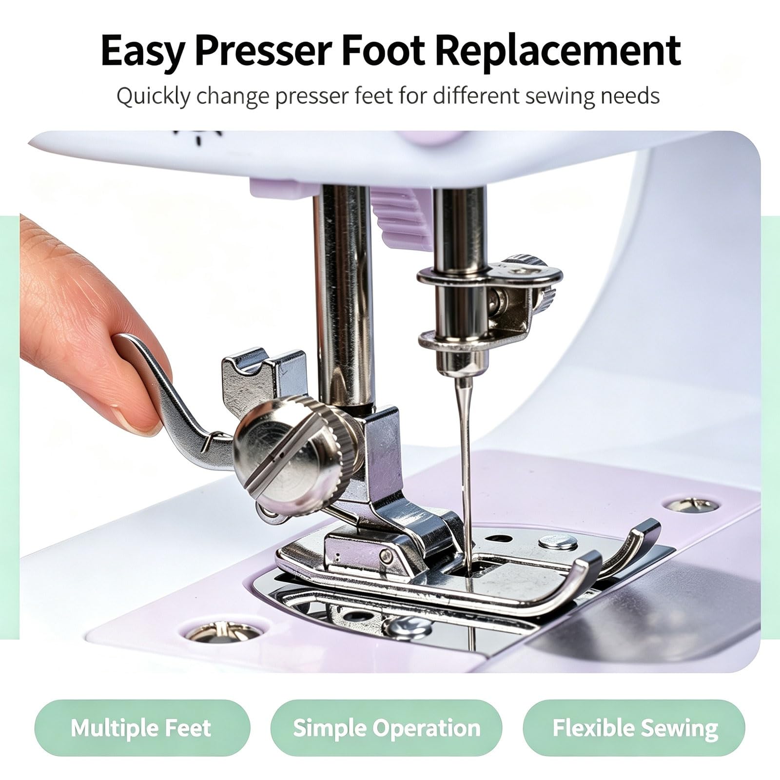 Máquina de coser for principiantes, 12 patrones de puntadas, luz LED, pedal | Máquina de coser eléctrica portátil con fuente de alimentación dual y kit de accesorios for reparaciones de ropa en el hogar