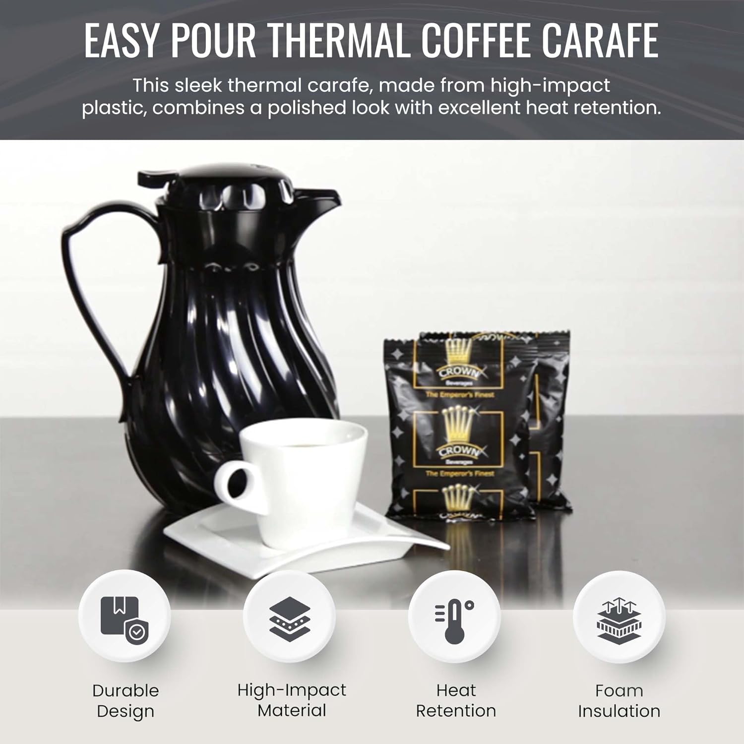 OCS Parts Set of 6 Easy Pour Thermal Coffee Carafes | 8-Inch Insulated Hot and Cold Beverage Pitcher Server for Coffee, Tea, Hot Chocolate and Water | 20-Ounce | Black