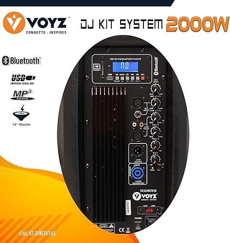 Miniatura 5 de VOYZ Altavoz portátil Bluetooth de 2000 vatios para fiestas, altavoz bidireccional de 15 pulgadas, radio FM, USB, SD y reproductor de MP3, PA con