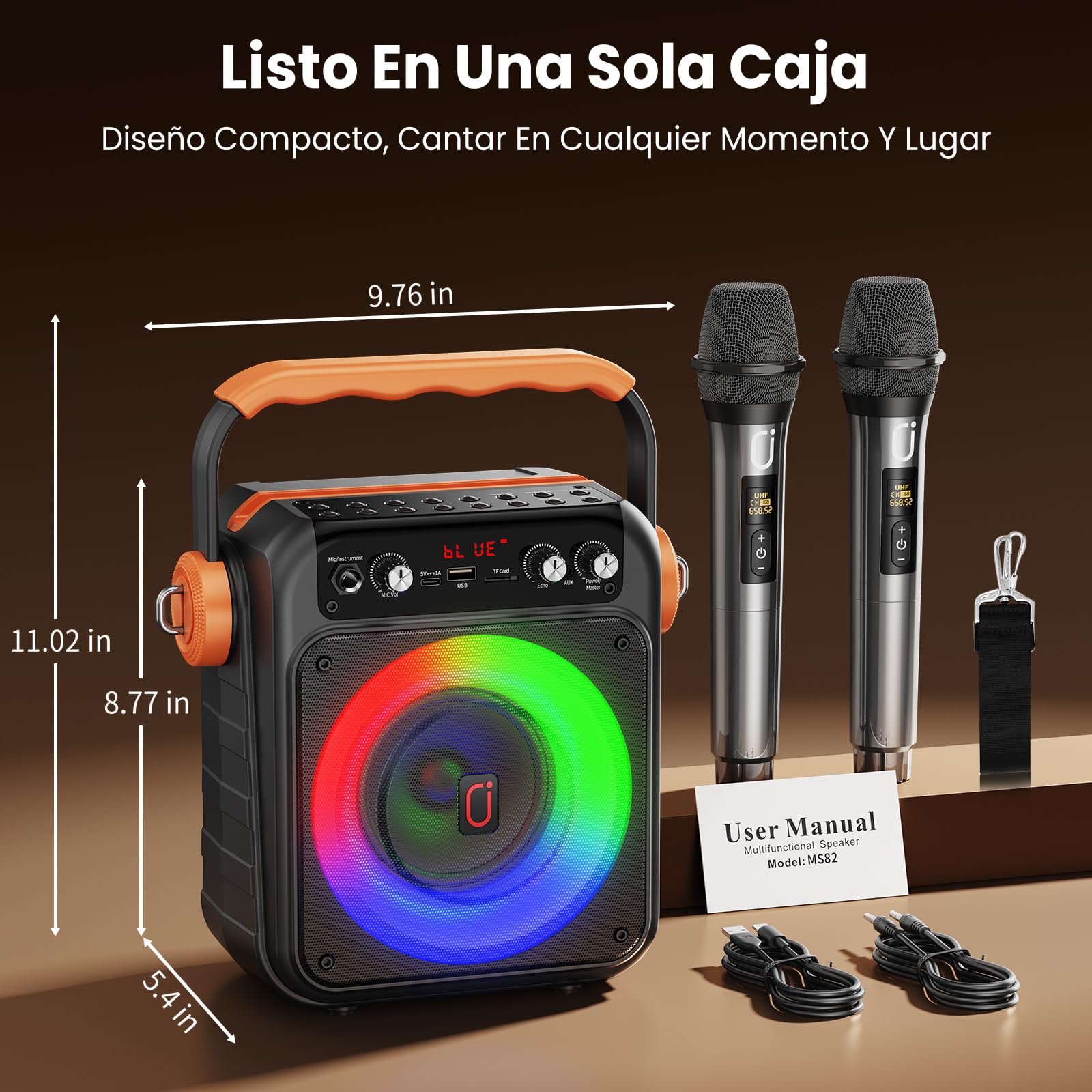 JYX Karaoke con 2 micrófonos inalámbricos: Altavoz portátil Karaoke Bluetooth 5.3, Sistema PA para Familiares con subwoofer, Soporte Rec/AUX/USB/TF, Disponible como Regalo Adultos y niños