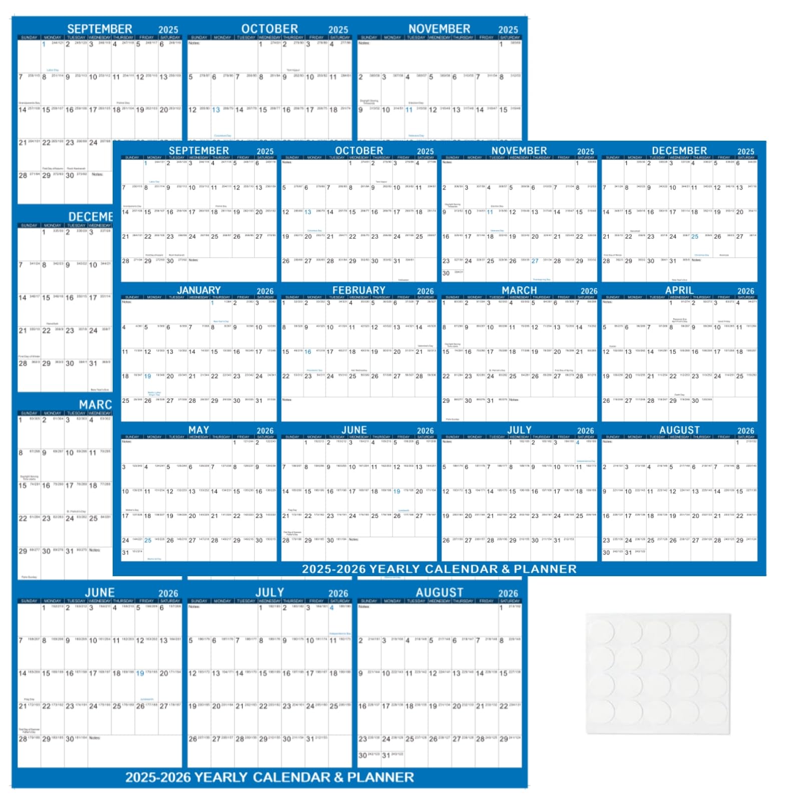 Wandkalender 2025–2026, 61 x 91,4 cm, trocken abwischbarer Kalender für die Wand von Juli 2025 bis Juni 2026, 12 Monate, Jahresplaner für Büro, Schule, Blau