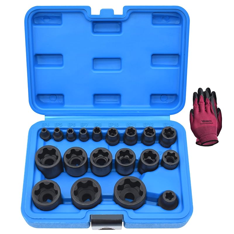 Jogo de Soquetes Externos Torx Plus com Encaixes de 6,35 mm, 9,53 mm e 12,7 mm Yuesstloo GJ-56 com 19 peças