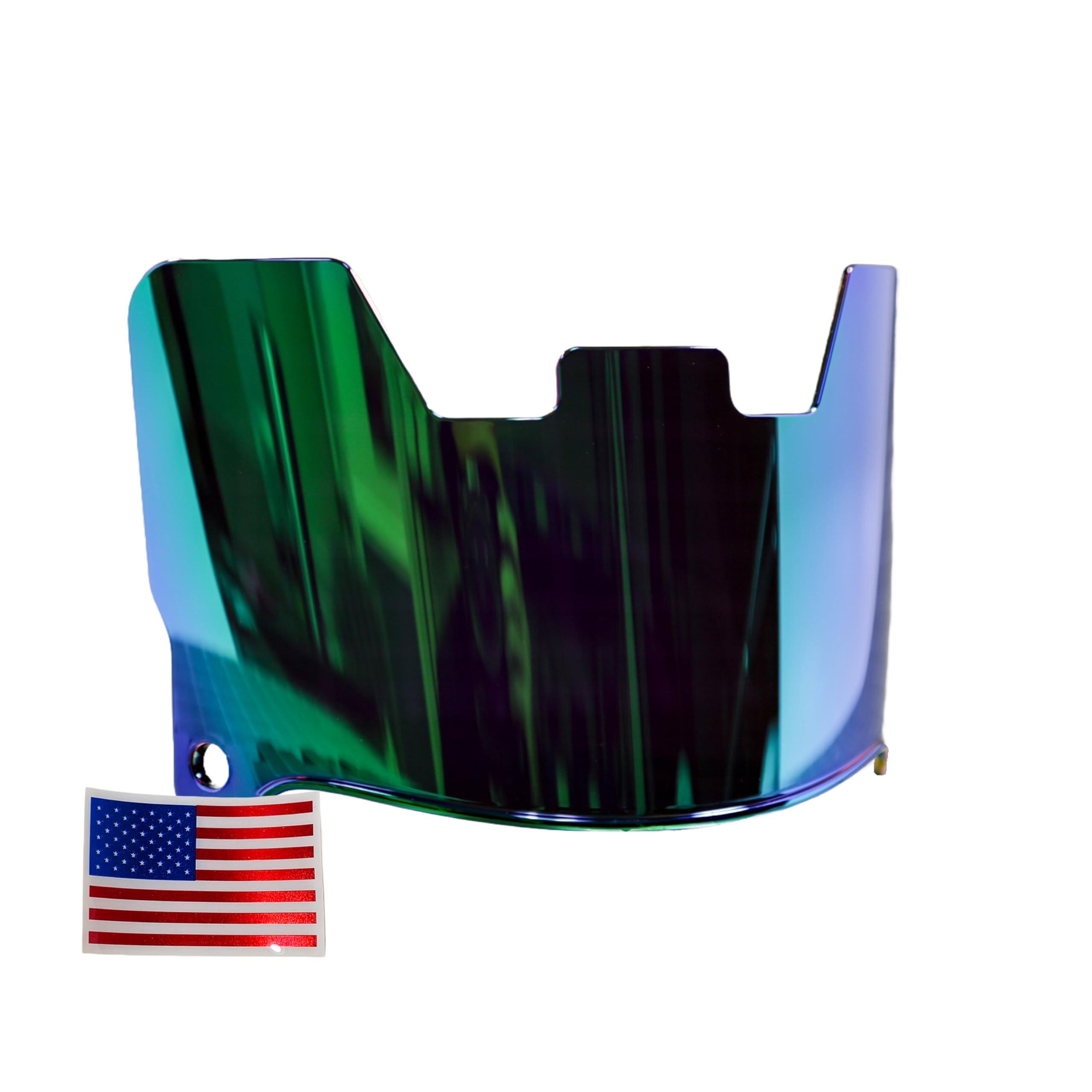 Green Gridiron - Unbranded Football Helmet Visors + Chrome US Flag Helmet Decal (Peacock)