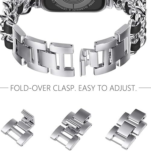 Miniatura 6 de Lamshaw Compatible con 3Plus Vibe Plus Band, cadena de joyería de metal con cuero compatible con 3Plus Vibe PlusVibe + Smartwatch