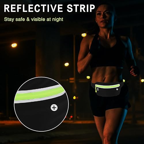 Miniatura 5 de Cinturón de correr delgado y ligero para teléfono con tira reflectante, riñonera para correr a prueba de sudor con conector para auriculares, bolsa