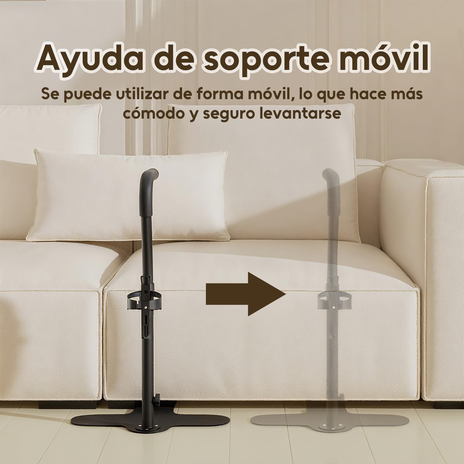 Ayuda de pie para ancianos con portavasos, dispositivos de asistencia de pie ajustables en altura, barra de agarre de seguridad para sofá o silla, riel de asistencia para la vida diaria para personas