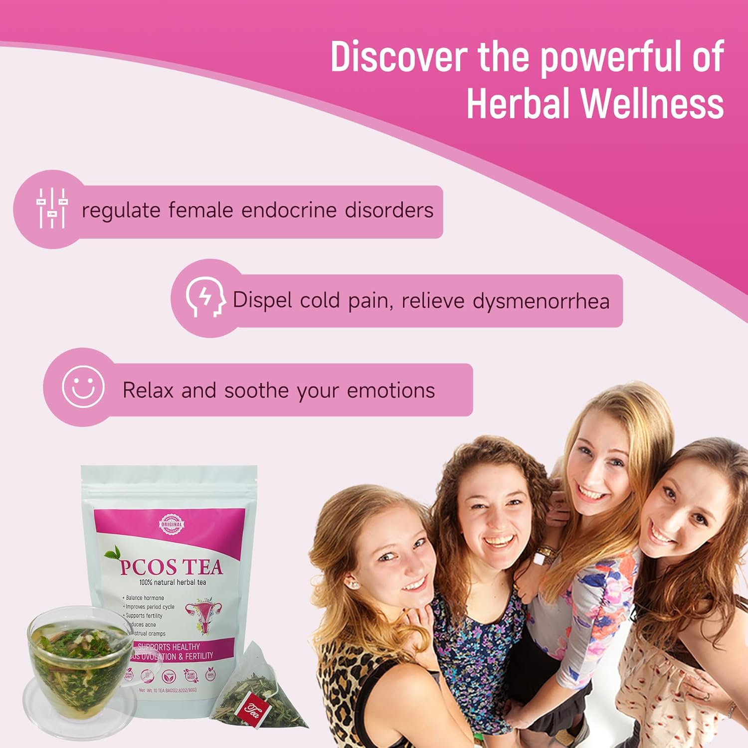 Laicuherb Organic PCOS Herbal Tea for Hormone & Menstrual Balance, PCOS Spearmint Tea Supports Women Fertility Health, Natural PCOS Tea with Nettle Leaf & Lemongrass, Pack of 5