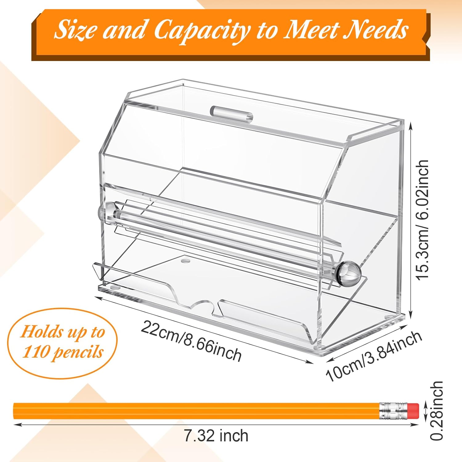Pinkunn 2 Pcs Acrylic Pencil Dispenser Holder Clear Plastic Pencil Holder with Lid Rolling Knob Storage Box for Classroom Office Desk Teacher Students Bulk Organization Supply