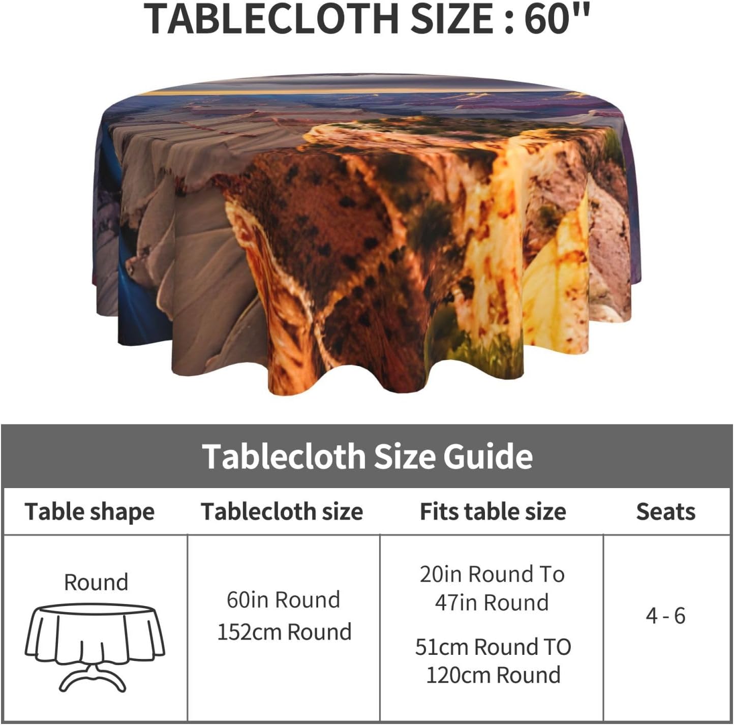 Beauty Grand Canyon 1 Print Wrinkle Free Dining Table Cover for Birthday Party Farmhouse Tablecloths Up to 60 x 60 Inches