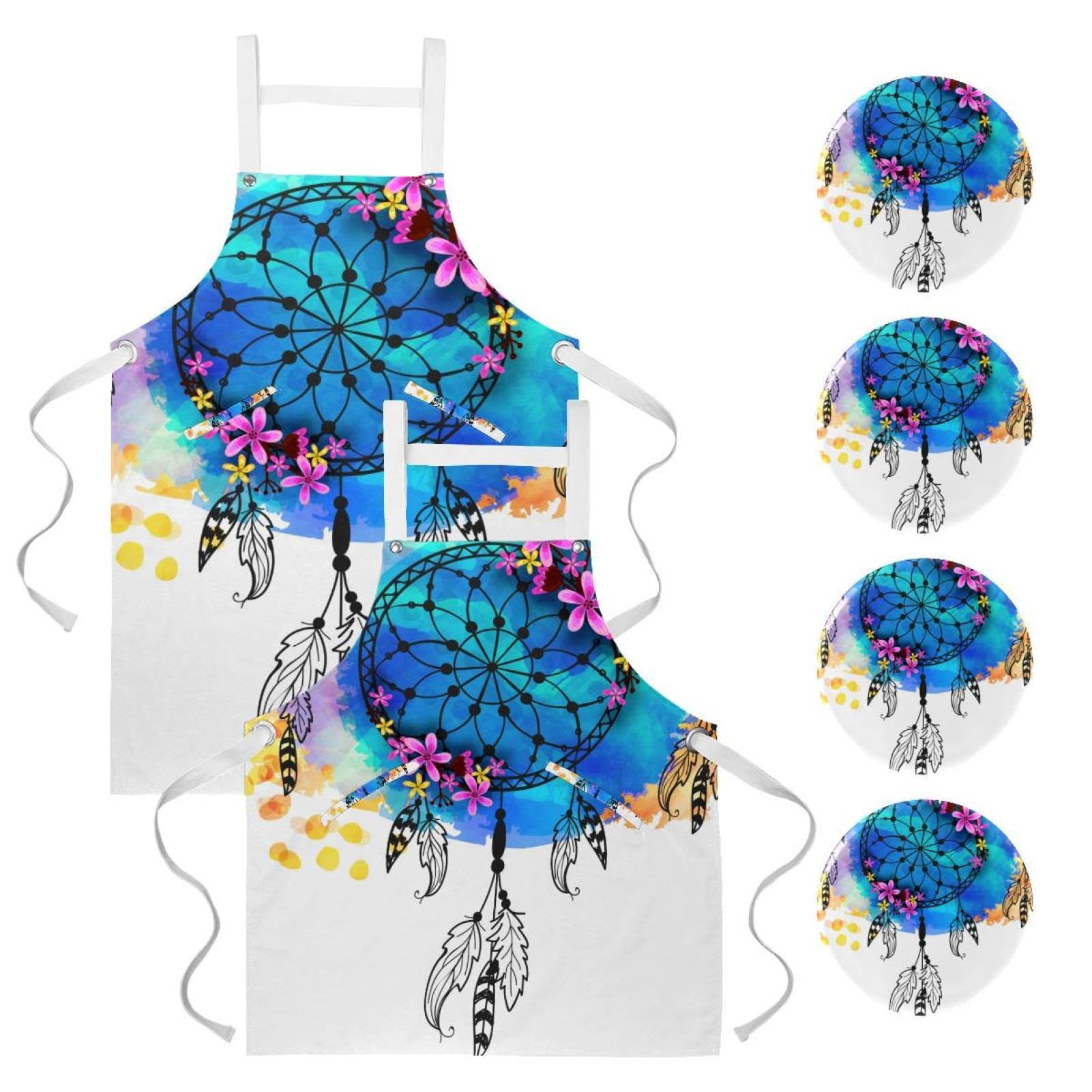 Tablier de cuisine lot de 2 style bohème attrape-rêves multicolore - 7