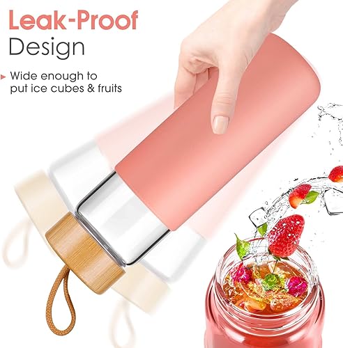 Miniatura 5 de Paquete de 20 onzas con botella de agua de vidrio de 25 onzas con tapa de bambú y funda de silicona, reutilizable, sin BPA, botella de vidrio con