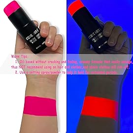 CCbeauty Neon Pink Face Paint Stick, UV Pink Face Painting Kit, Full Coverage SFX Makeup Foundation, Professional Non-Toxic Body Paint for Halloween Costume Cosplay Party, Glow In The Dark Makeup