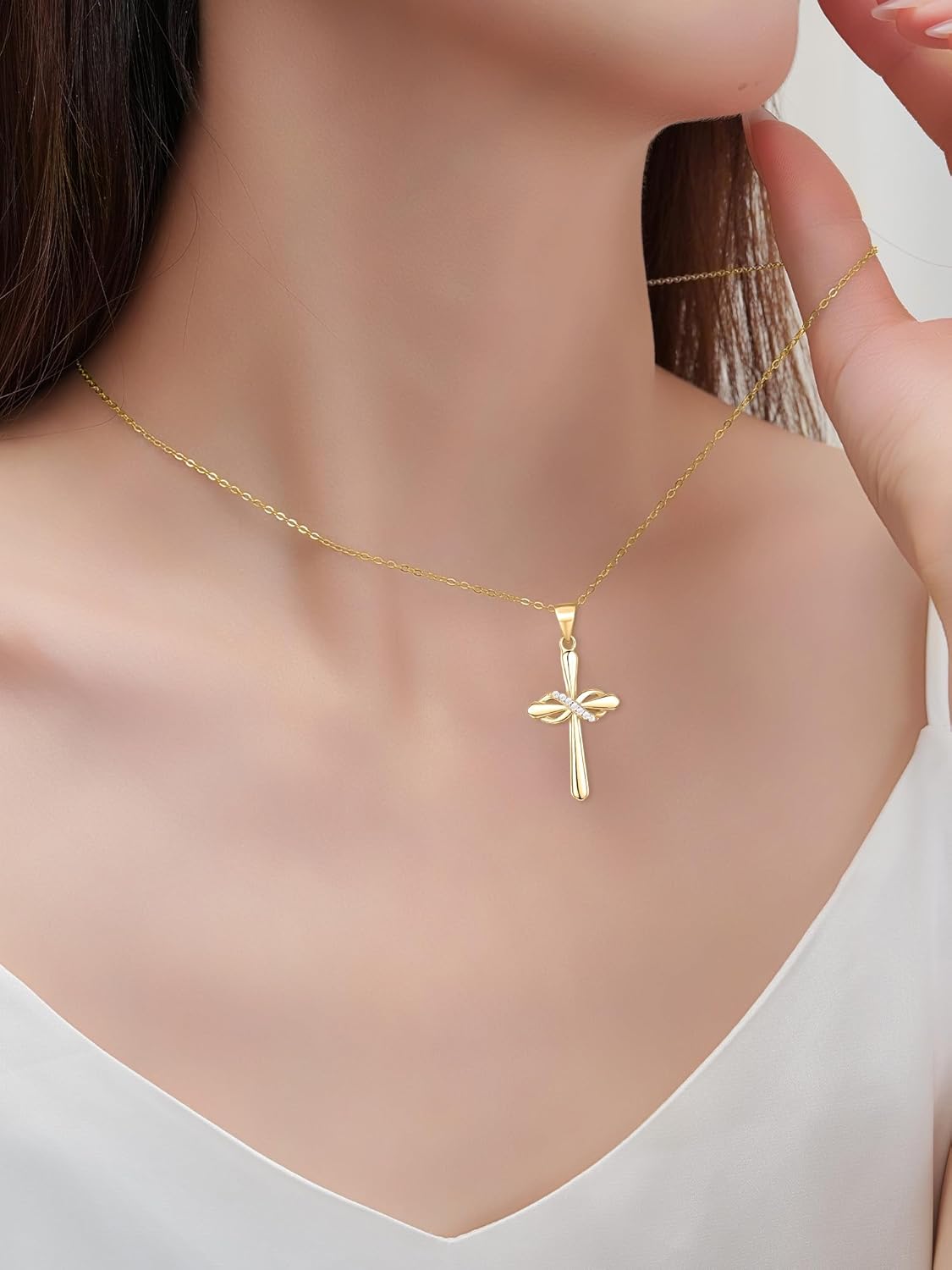 925 Sterling Silver Cross Necklaces for Women,4A CZ Infinity Cross Necklace,16”+2“ Adjustable Chain Cross Pendant Hypoallergenic Jewelry Gift for Women