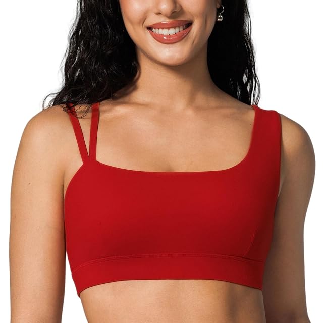 BRXL Sports Bra for Women Adjustable Spaghetti Strap Removable Pads Low Impact Light Support Yoga Pilates Thin Strap