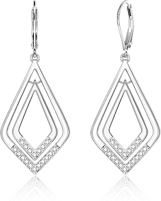 Dangle Earrings for Women Geometric Cubic Zirconia Drop Leverback Earrings