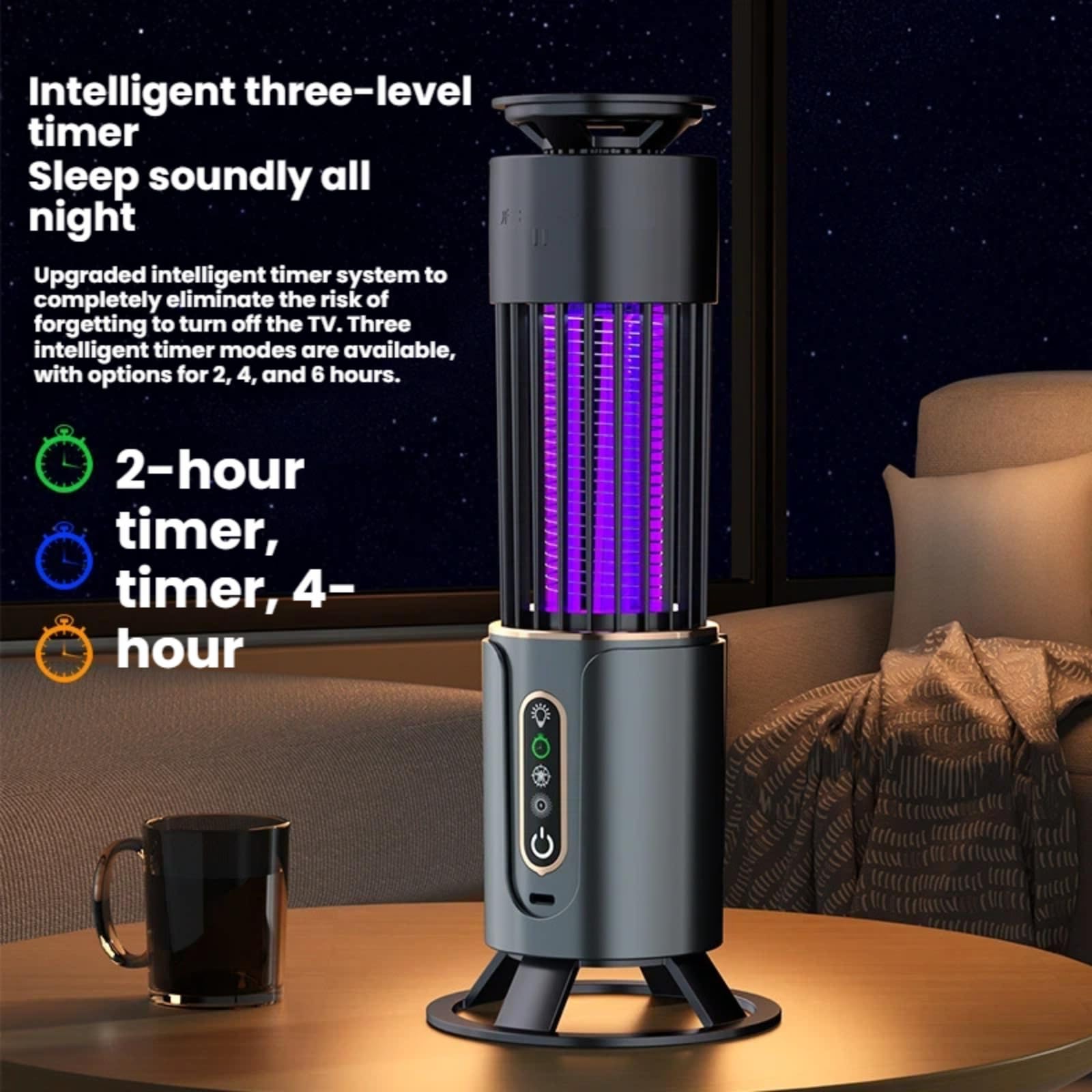 Lampada antizanzare elettrica, lampada UV con luce notturna calda, timer intelligente, protezione dagli insetti per casa, camera da letto, patio, interni ed esterni