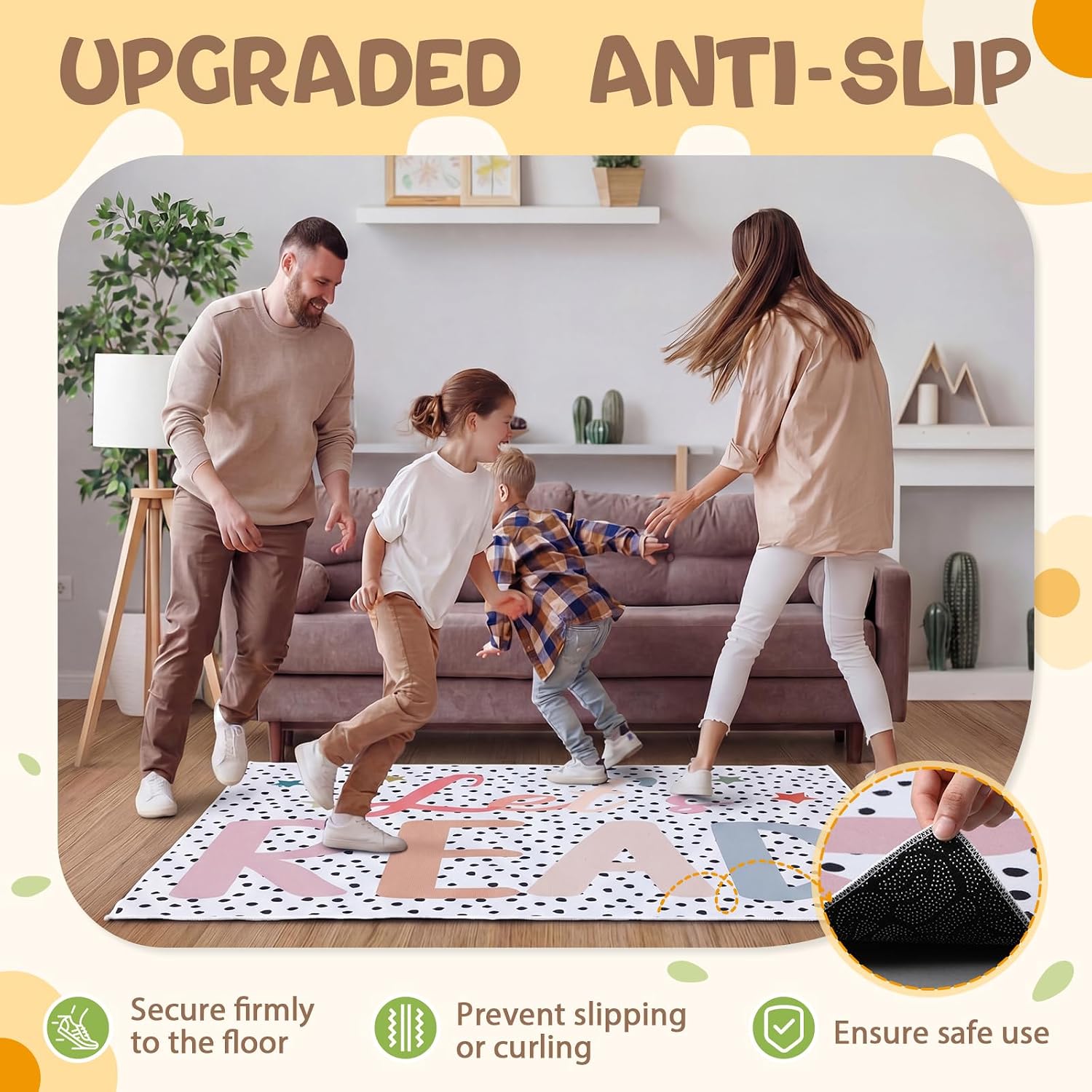 Drydiet Let's Read Carpet 47×39 Inch Colorful Floor Mat Washable Non-Slip Boho Classroom Reading Nook Must Haves Read Sign for First Day End of the Year School Home School Dorm Library Party Decor