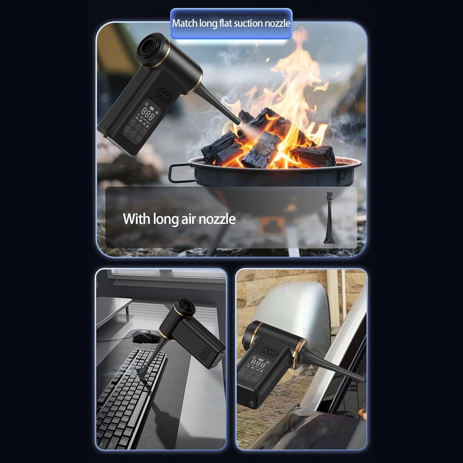 Cordless Car Vacuum & Tire Inflator 5-in-1 with Digital Display,Rechargeable 150PSI/10.5Bar Auto-Stop Air Pump,Dust Blower,LED Light – Portable Emergency Kit for Car,Motor,Bike & Camping,Black