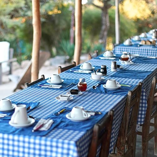 Miniatura 4 de PLULON Paquete de 5 manteles de plástico a cuadros azules y blancos, manteles de 54 x 108 pulgadas para picnic, baby shower, fiesta de cumpleaños,