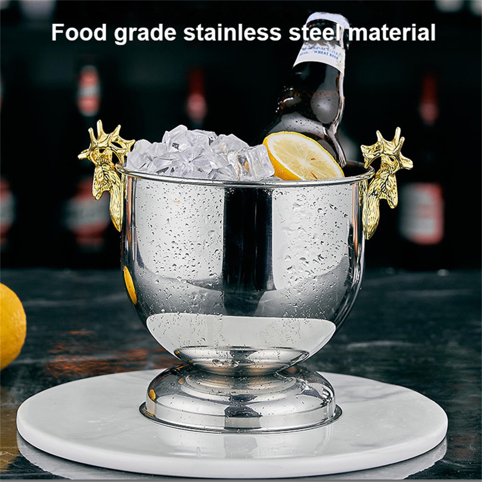 Cubos de Hielo para champán,Cubo de Hielo del Acero Inoxidable,Tina para Bebidas aislada y Cubo para Hielo,Enfriador de Bebidas para Fiestas,Plata,1.5L
