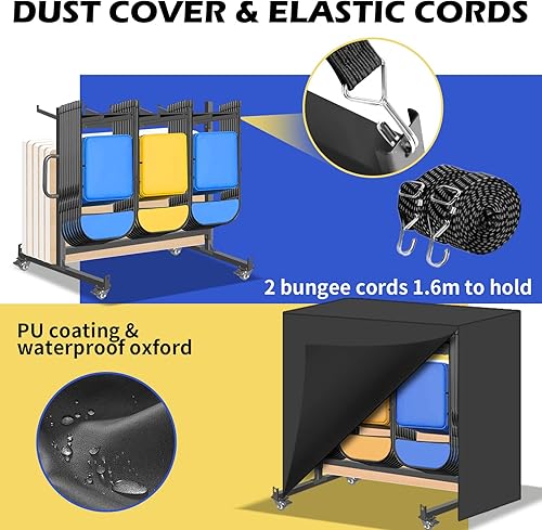 Miniatura 7 de Estante plegable para silla, capacidad de 550 libras, carrito de silla plegable resistente con capacidad para 42 sillas o 12 mesas, almacenamiento