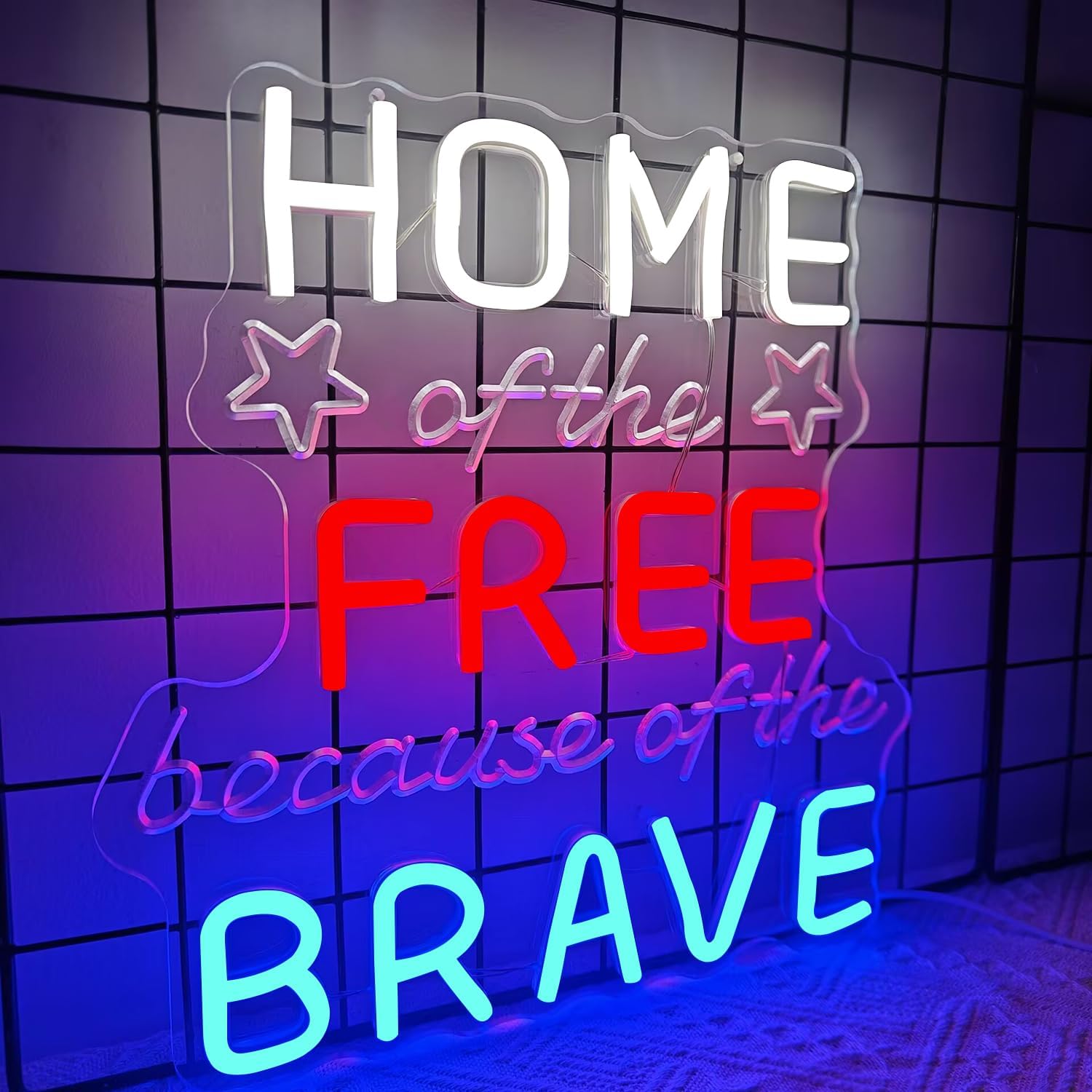 Patriotic Neon Sign Veteran Day Led Sign Home of The Free Because of The Brave Neon Lights 4th of July Light Up Sign Americana Memorial Day Decorations Gifts for Veterans