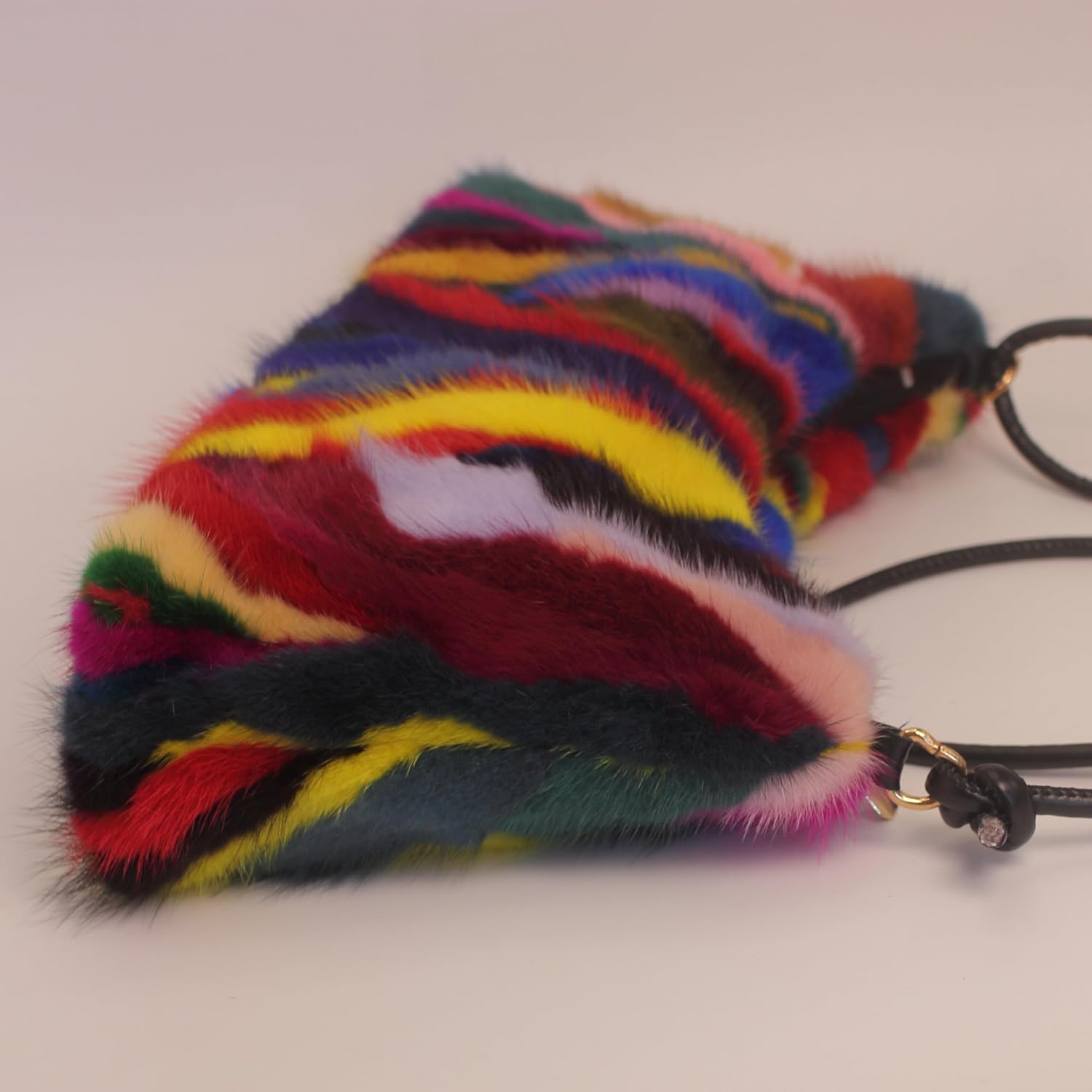 Fosrion Luxurious Color-Patchwork Genuine Mink Fur Handbag Shoulder Bag