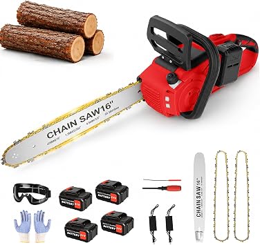 16" Cordless Chainsaw 4x4.0Ah Batteries Auto Oiling Tool-Free Tensioning