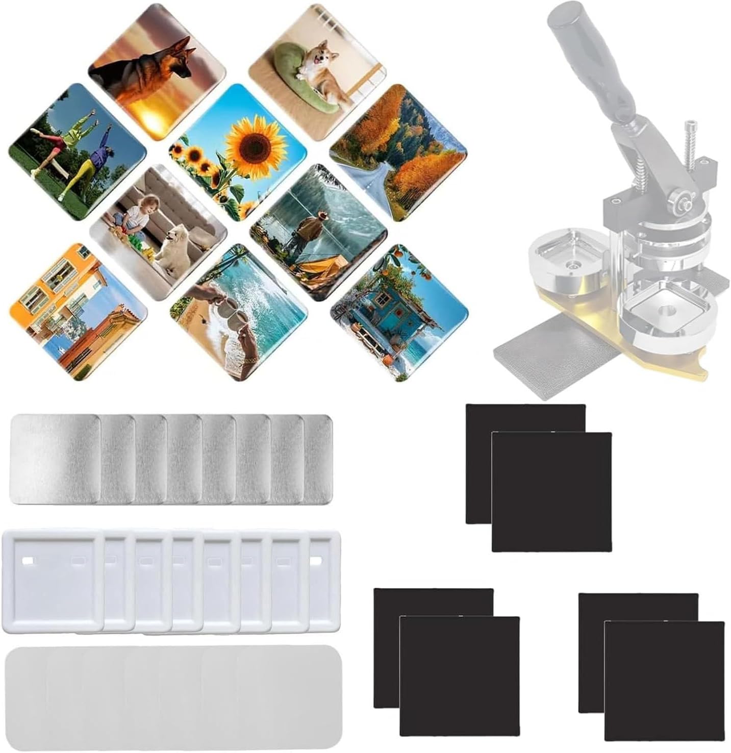 1005001000 Sets Square Button Parts,DIY Fridge Button Pin Maker Machine Magnet Supplies 50  50mm Square fridge Magnet maker Machine Kit Fridge Magnet Button Maker Supplies,1000set