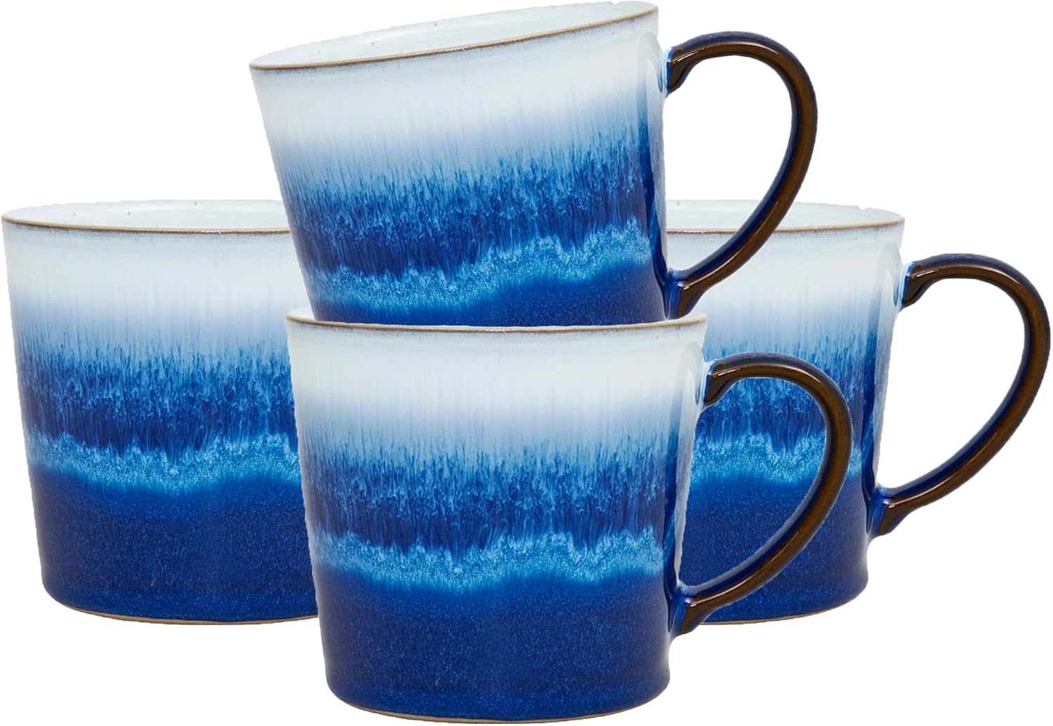Denby - Blue Haze Large Coffee Mug Set of 4-13.5 Ounce Stoneware Tea Mug Set For Office & Home - Dishwasher Safe, Microwave Safe - Ceramic Tea Cups With Blue White Glaze