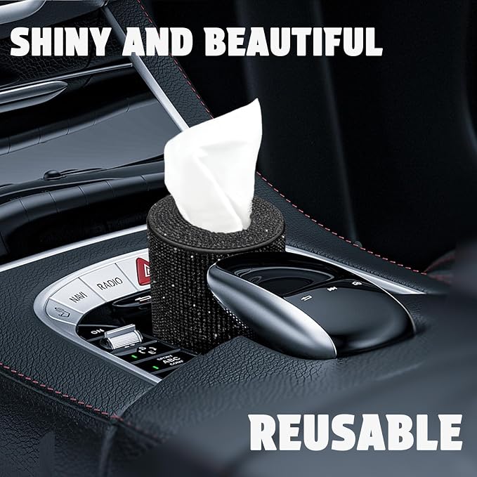 Porta pañuelos brillante para auto con diseño Art Deco negro miniatura 2