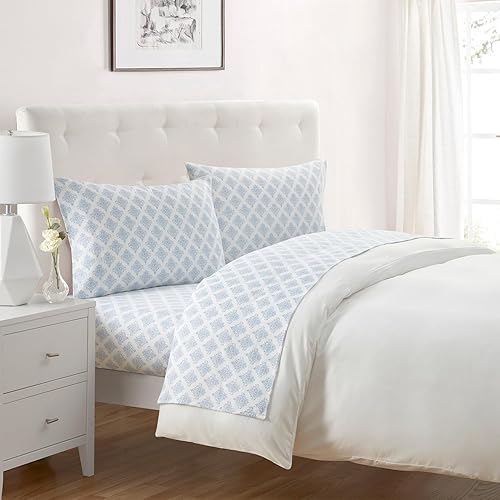 Miniatura 4 de Tahari Home - Sábanas King, ropa de cama de franela de algodón de 4 piezas con fundas de almohada a juego, acogedora decoración del hogar (azul