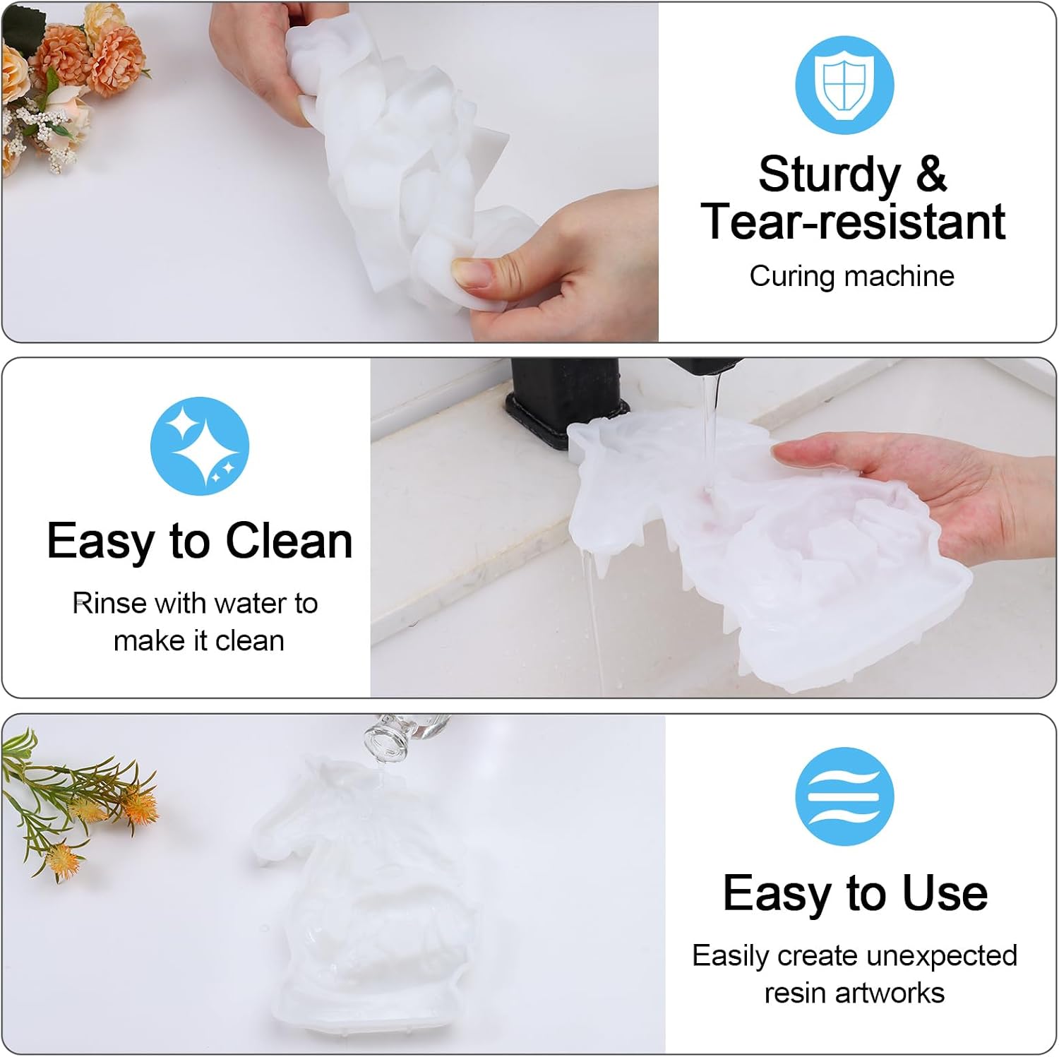 3D Crystal Animals Silicone Mold Horse Resin Mold for Epoxy/UV Resin Casting, DIY Craft Hanging Ornament Art Decors for Living Room Resin Craft Mold Lovers Gift Home Bedroom Wall Decors
