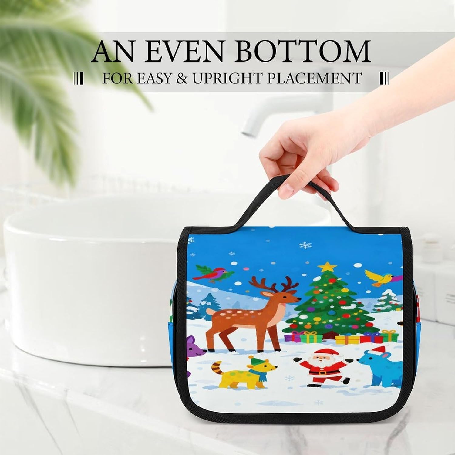 Colorful Animal Christmas Toiletry Bag Portable Hanging Cosmetic Bag Large Capacity Travel Makeup Bags for Bathroom image 3