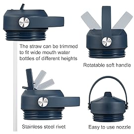 FLORAPELL Kids Bottle Straw Lid - Leak-Proof Replacement Cap for Rambler, Navy Blue