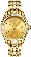 BINLUN Men's Automatic Gold Watches 18K Gold Plated Diamond Mechanical Watch Waterproof Stainless Steel Skeleton Wrist Watch for Men
