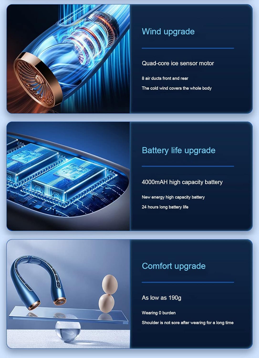 4000Mah Portable Neck Fan,Cooling Personal Fan,3 Speeds Adjustment,Hands Free Bladeless Fan, USB Powered Neck Fan,3 Wind Speed for Outdoor Indoor,White