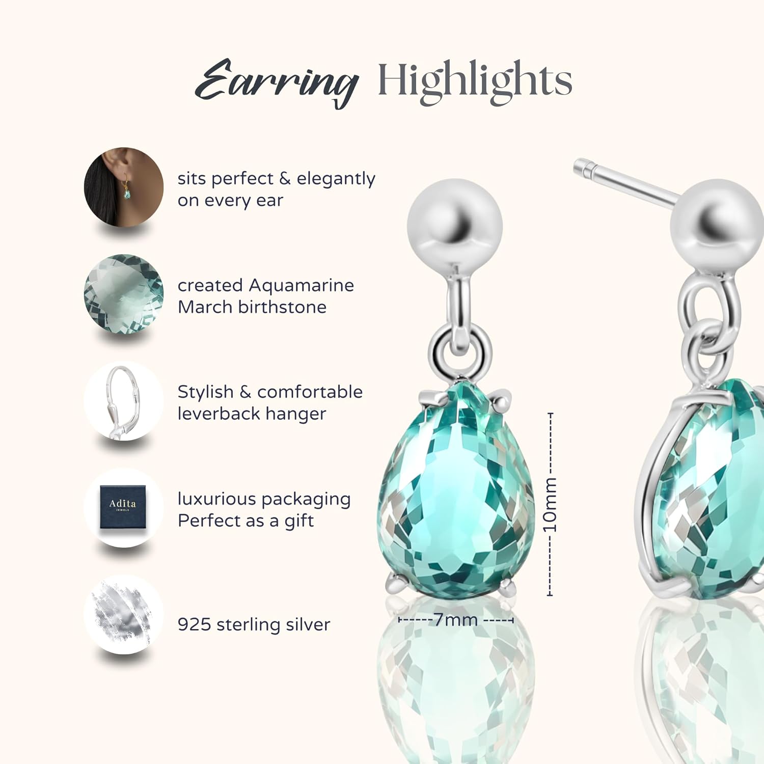 925 Sterling Silver Gemstone Earrings for Women – Birthstone Jewelry – Dainty Silver Teardrop Earrings – Perfect Birthday Gift