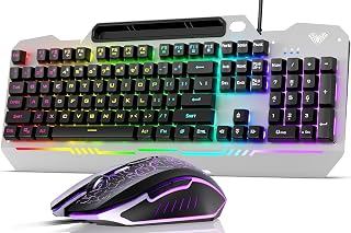 AULA T102 RGB Gaming Keyboard Mouse Combo, 104 Keys Metal Panel, Waterproof Wired Backlit for PC Windows XP/7/8/10
