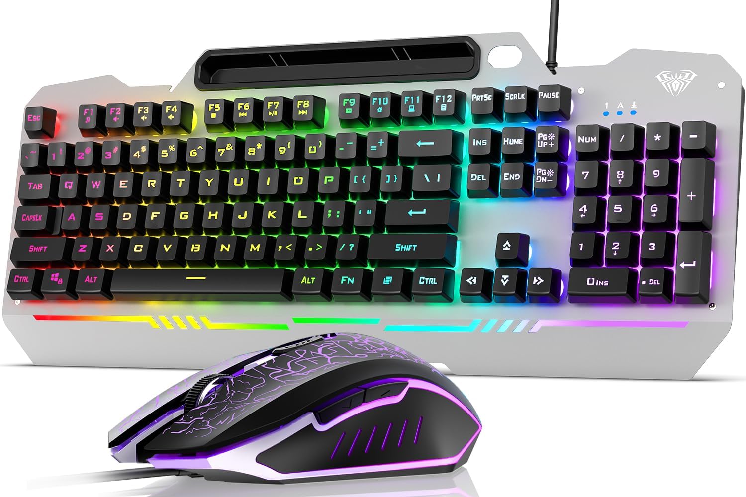 AULA Gaming Keyboard and Mouse, 104 Keys RGB Backlit Computer Keyboard with Numeric Keypad, All-Metal Panel Wired PC Keyboard for Laptop Win XP/7/8/10, T102