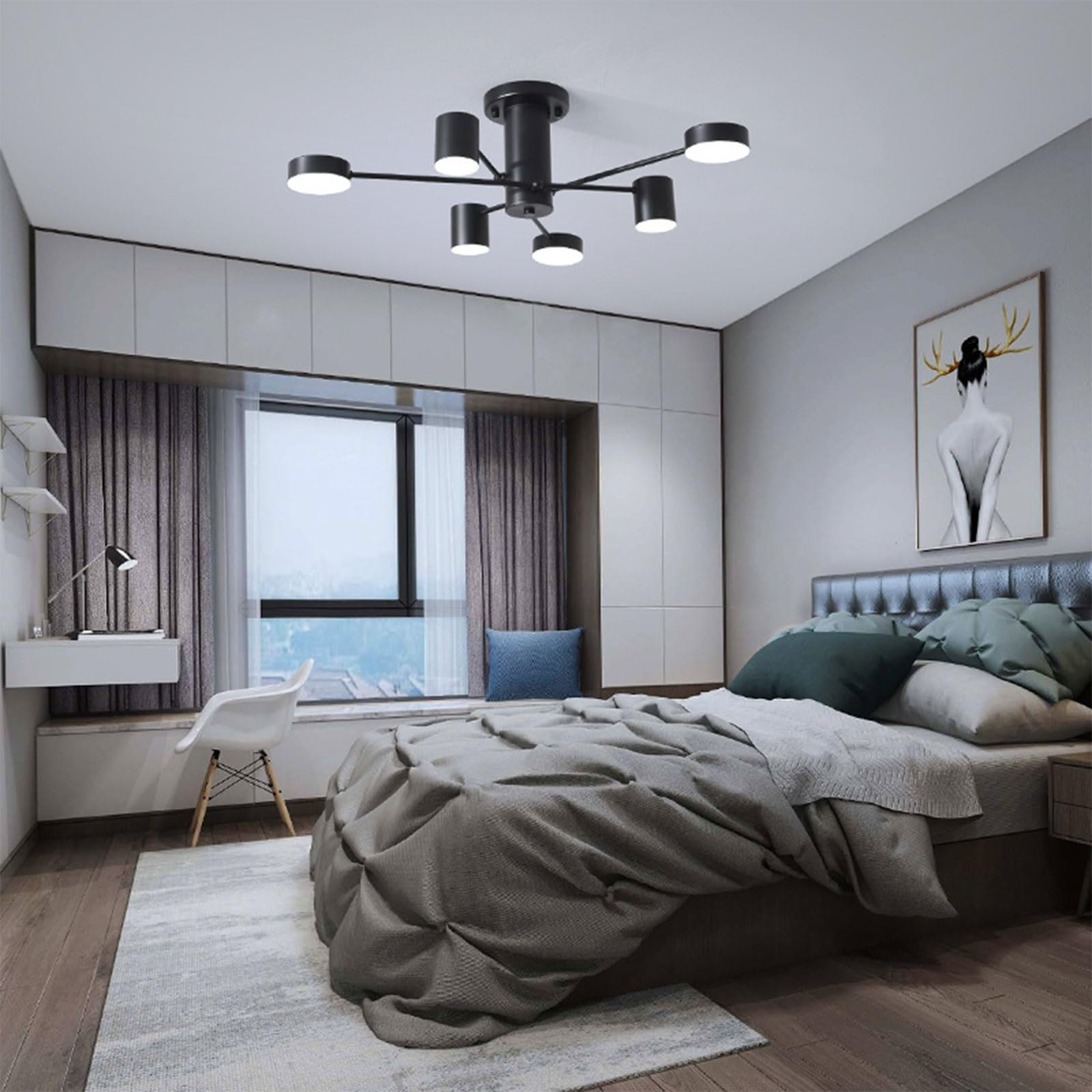 Lampa sufitowa LED do wnętrz, nowoczesny metalowy żyrandol, proste oświetlenie, 3 regulowane temperatury barwowe do salonu, jadalni, sypialni, kuchni