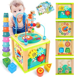 WOOD CITY Wooden Activity Cube for Toddlers 1-3, 7-in-1 Montessori Toys Gift Set for 12+ Months Boys & Girls, Educational Learning Toys for 2 Year olds, One Year Old Baby Birthday Gifts