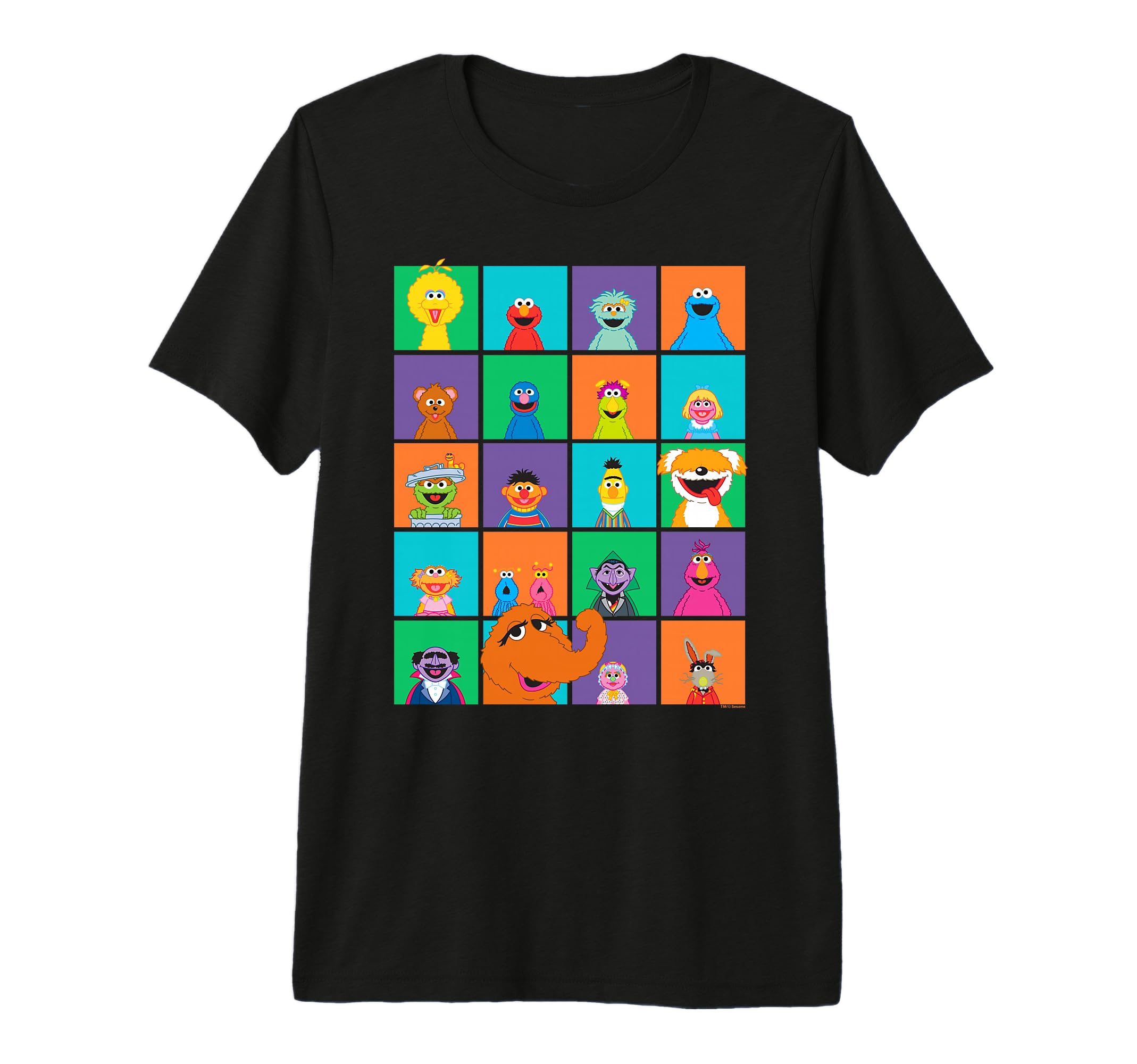T-shirt Sesame Street Character Squares souvenir enfance authentique haut de gamme coloré