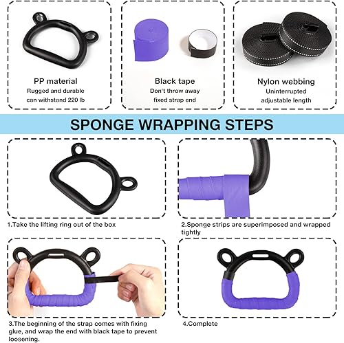 Miniatura 22 de EXQ Home Anillos de gimnasia para niños, anillos de dominadas para ejercicio de chlidren, anillo de gimnasio interior, anillos de gimnasia